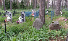 Каменные кресты на кладбище в деревне Майск